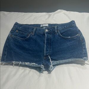 Agolde Blue Jean Shorts with Frayed Hem and Relaxed Fit